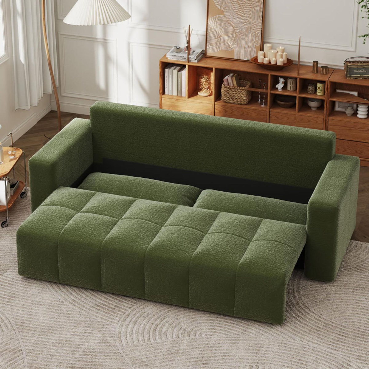 CONCEPT USINE Canapé convertible 3 places avec coffre en bouclette vert CANTERBURY