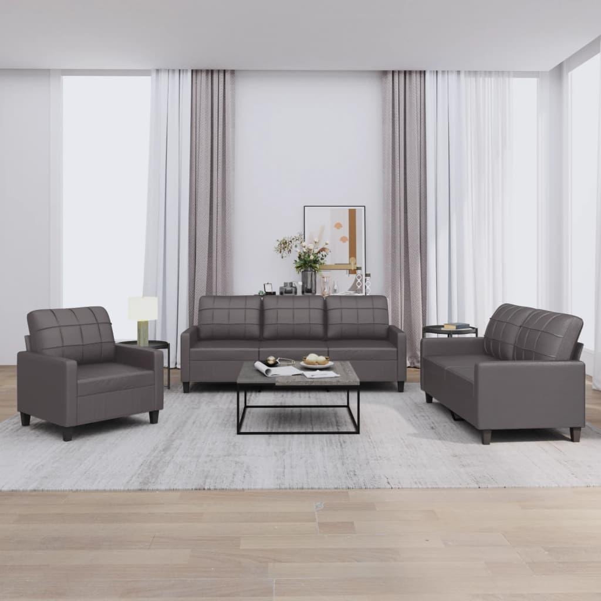 VIDAXL Ensemble de canapes 3 pcs avec coussins Gris Similicuir