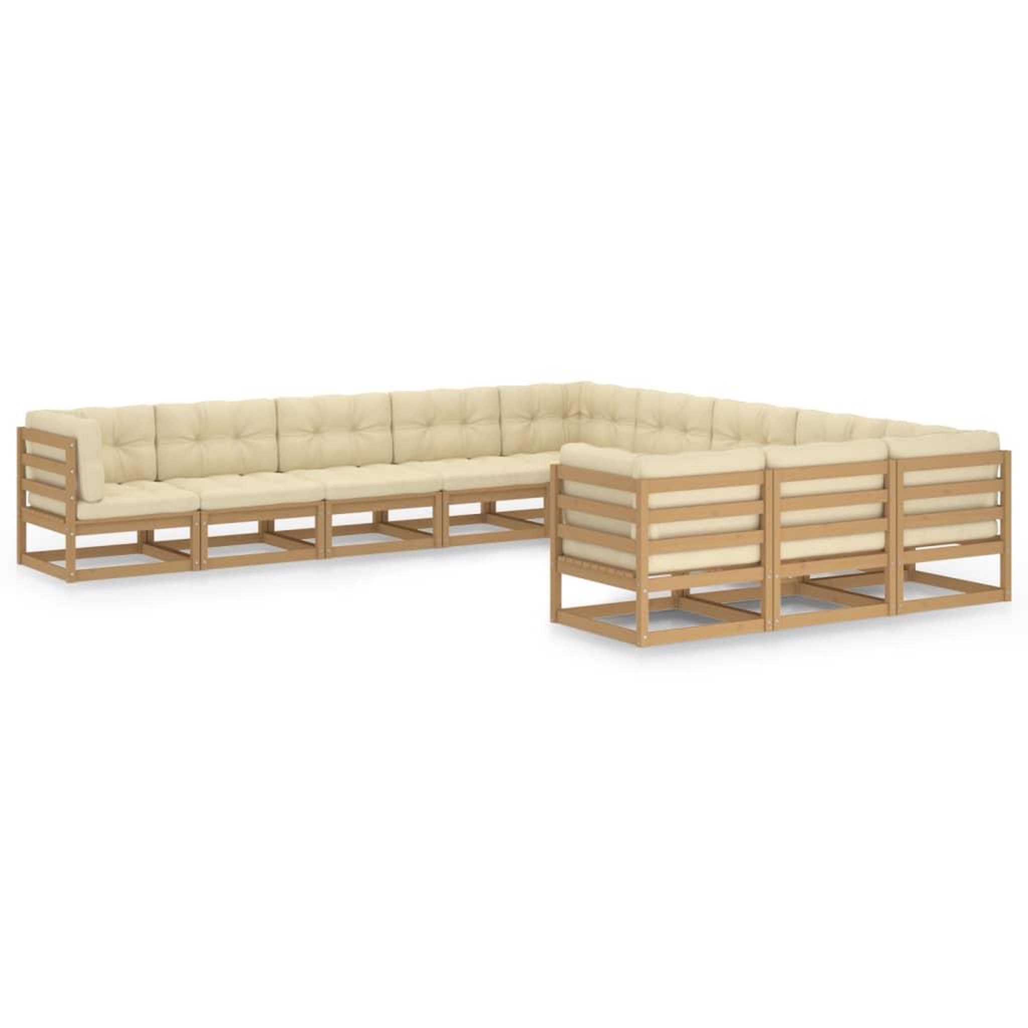 Voir la diapositive 1 : VIDAXL Salon de jardin 11 pcs avec coussins Marron miel Bois de pin