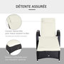 Voir la diapositive 5 : OUTSUNNY Transat bain de soleil grand confort : matelas, têtière, inclinaison réglable multipositions, accoudoirs, roulettes résine tressée brun foncé