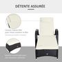 Voir la diapositive 5 : OUTSUNNY Transat bain de soleil grand confort : matelas, têtière, inclinaison réglable multipositions, accoudoirs, roulettes résine tressée brun foncé