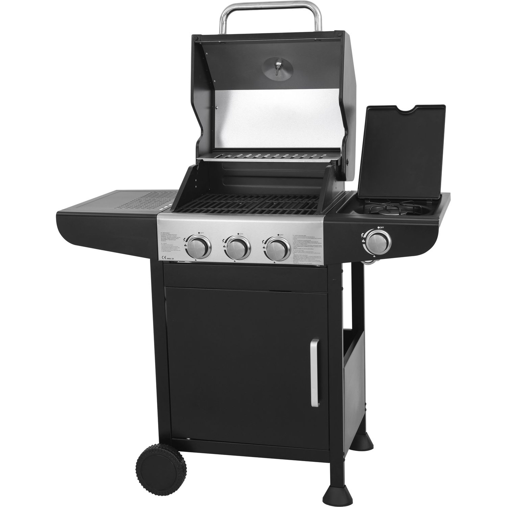 Voir la diapositive 3 : GARDENSTAR Barbecue à gaz en acier 3 feux et 1 latéral acier 