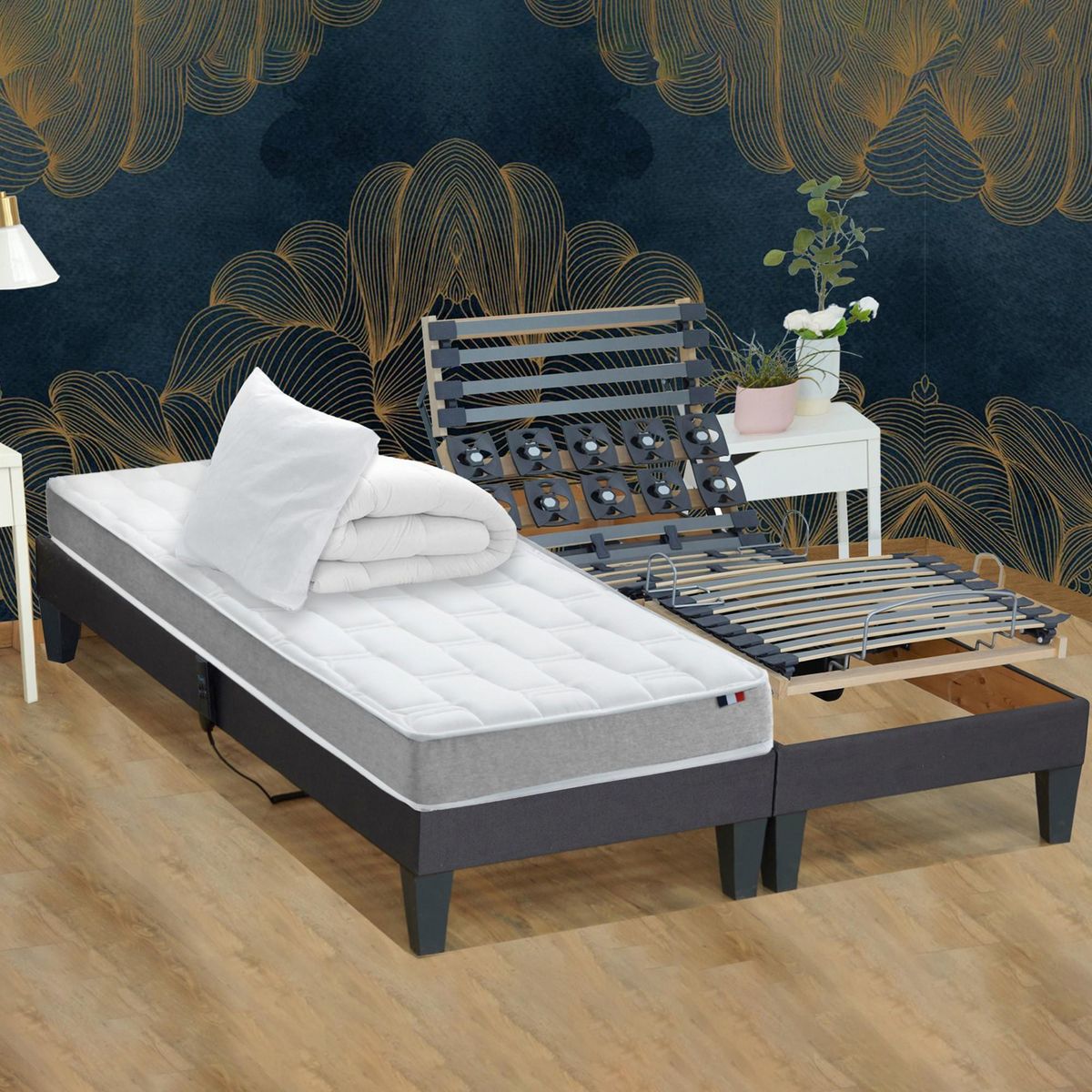 IDLITERIE Ensemble relaxation avec matelas mémoire de forme, couette, oreillers.