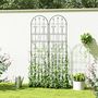 Voir la diapositive 2 : OUTSUNNY Treillis de jardin effet fer forgé pointe de fleur de lys  - 2 supports plantes grimpantes - 50 x 220 cm - métal époxy noir