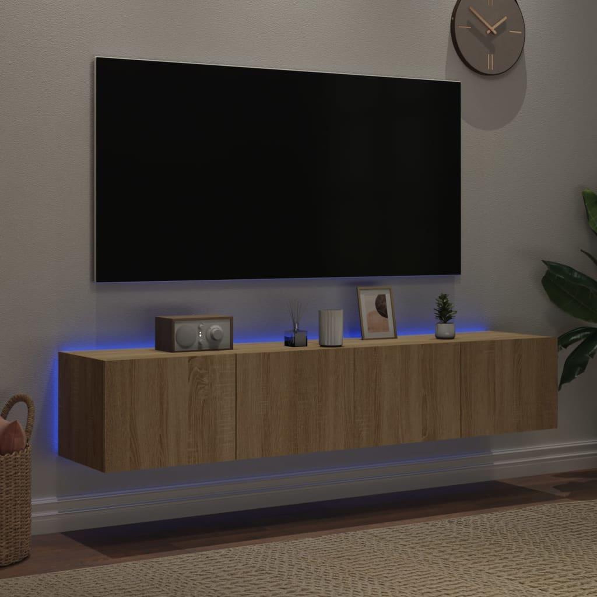 Voir la diapositive 3 : VIDAXL Meubles TV muraux lumieres LED 2 pcs chene sonoma 80x35x31 cm
