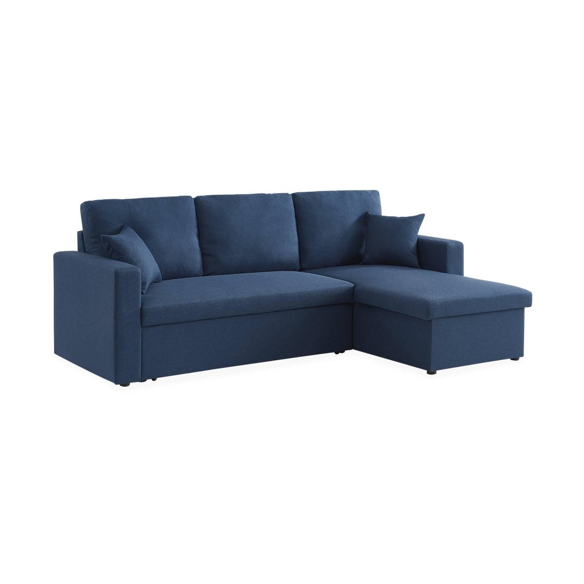 SWEEEK Canapé d'angle convertible en tissu bleu - IDA - 3 places. fauteuil d'angle réversible coffre rangement lit modulable