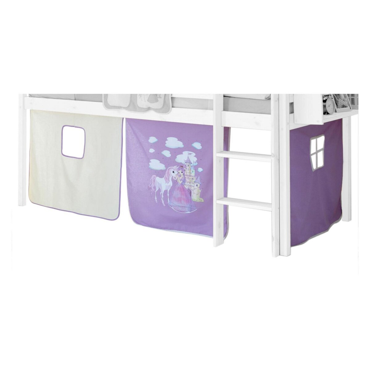 IDIMEX Rideaux pour lit superposé lit surélevé cabane tente coton motif princesse lilas et blanc
