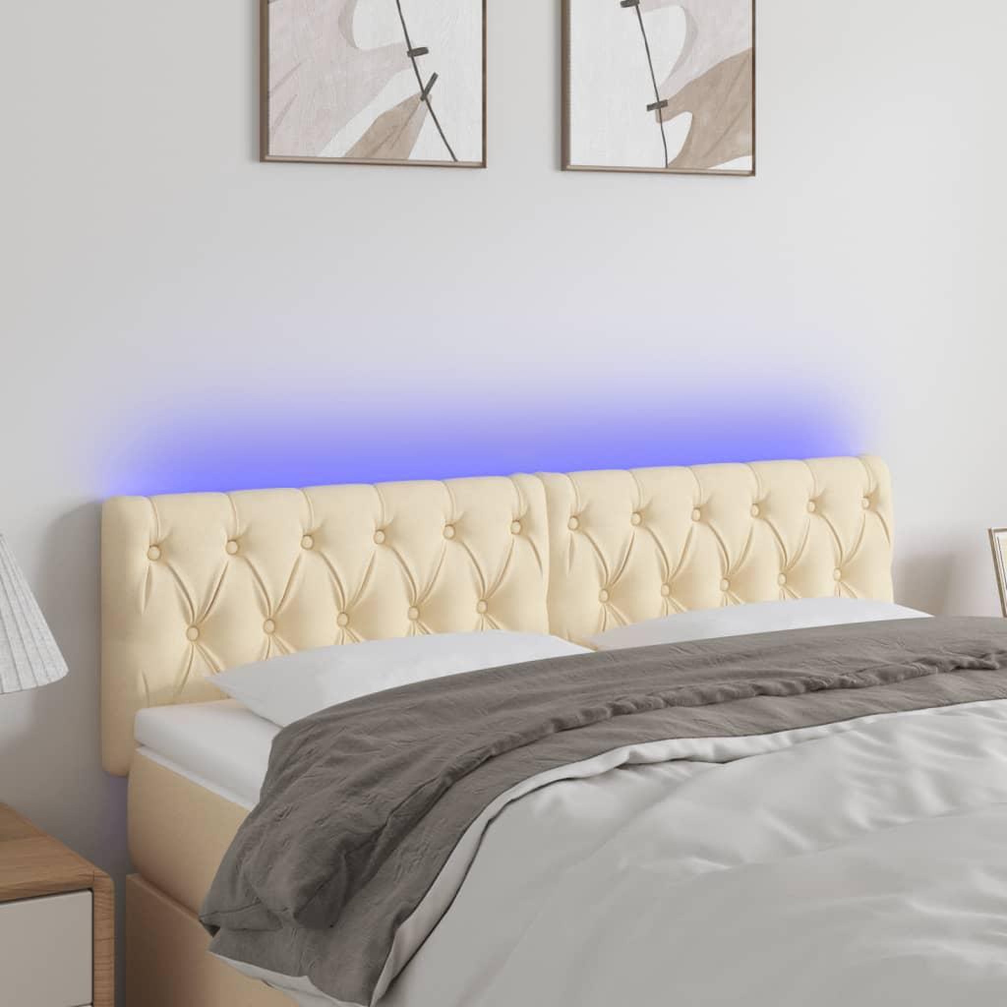 Voir la diapositive 1 : VIDAXL Tete de lit a LED Creme 144x7x78/88 cm Tissu