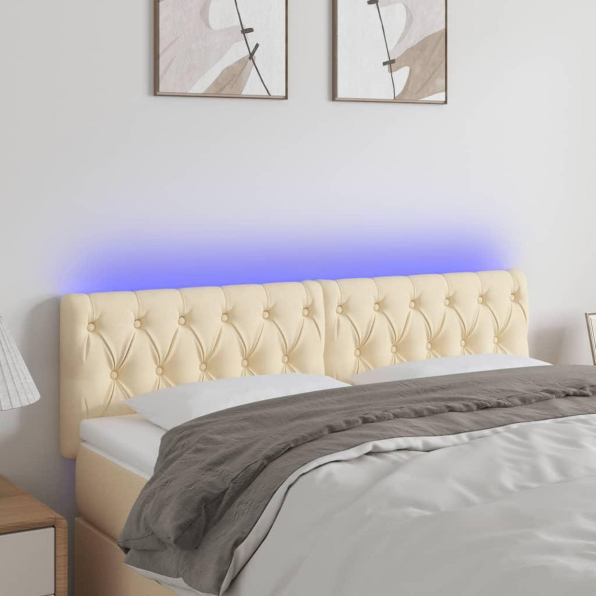 VIDAXL Tete de lit a LED Creme 144x7x78/88 cm Tissu