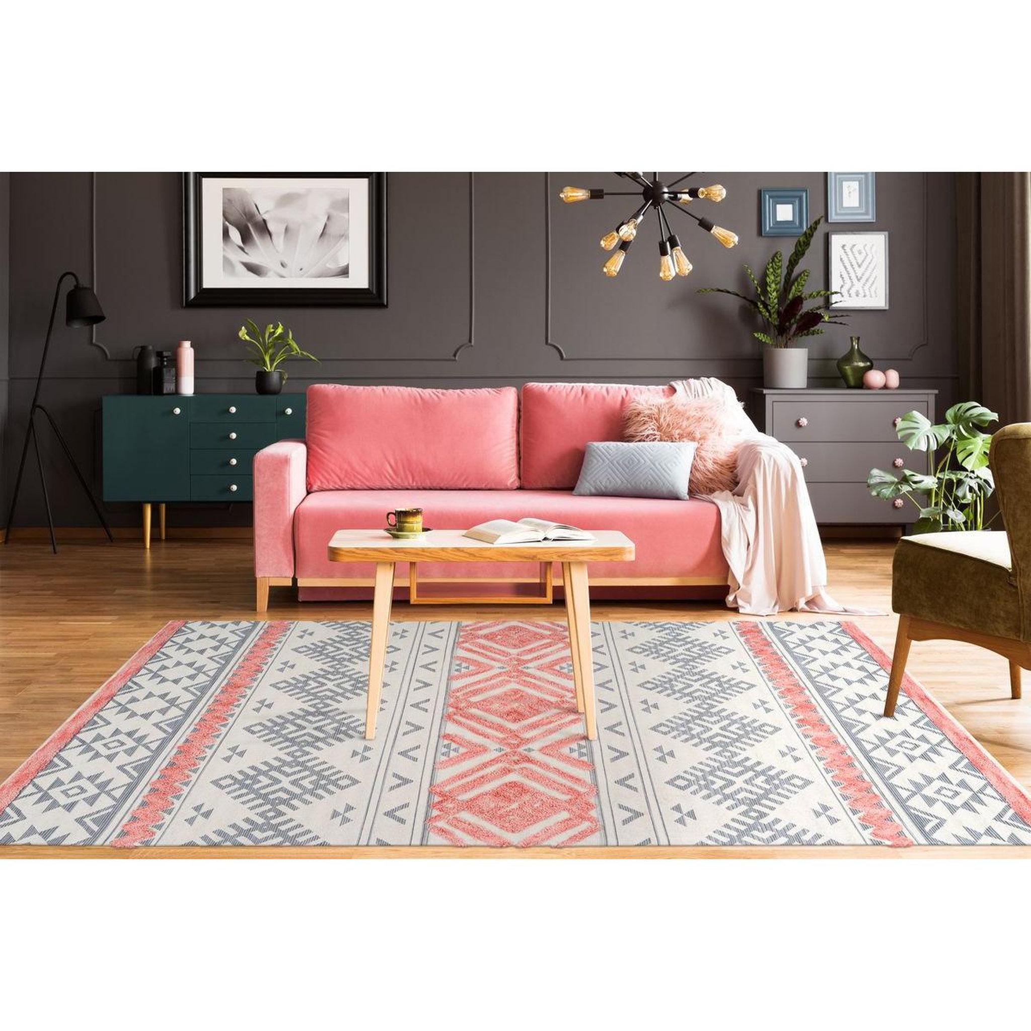Voir la diapositive 2 : Paris Prix Tapis Jacquard à Poils Courts  Ethnie  Gris & Orange