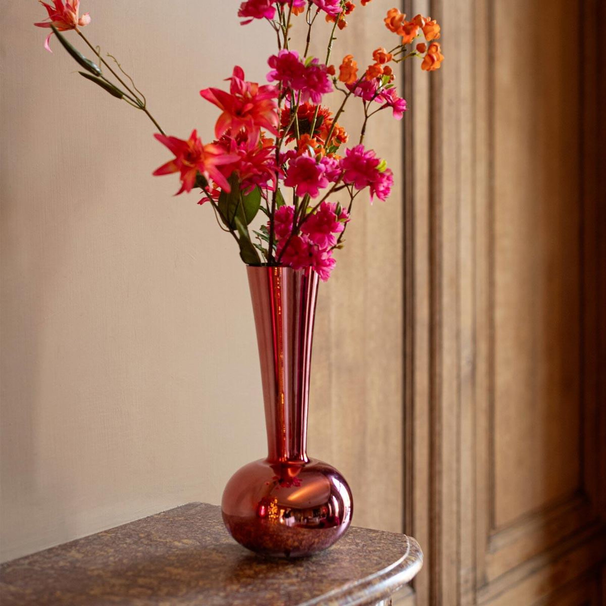 Voir la diapositive 2 : J-LINE Vase design en verre  iris  32cm rose