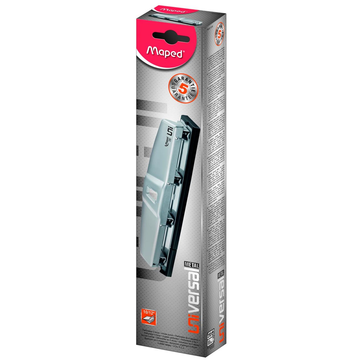 MAPED  Perforateur 4 trous 10/12 feuilles Univerval Metal gris clair