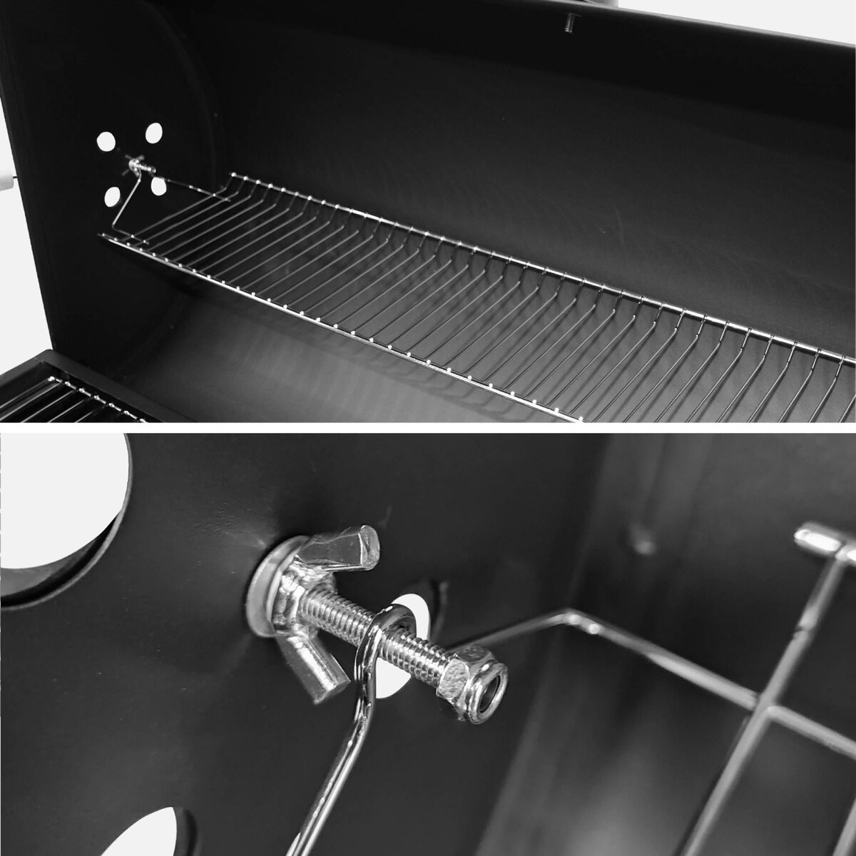 SWEEEK Barbecue américain charbon de bois - Serge noir - Smoker américain avec aérateurs. récupérateur de cendres. fumoir