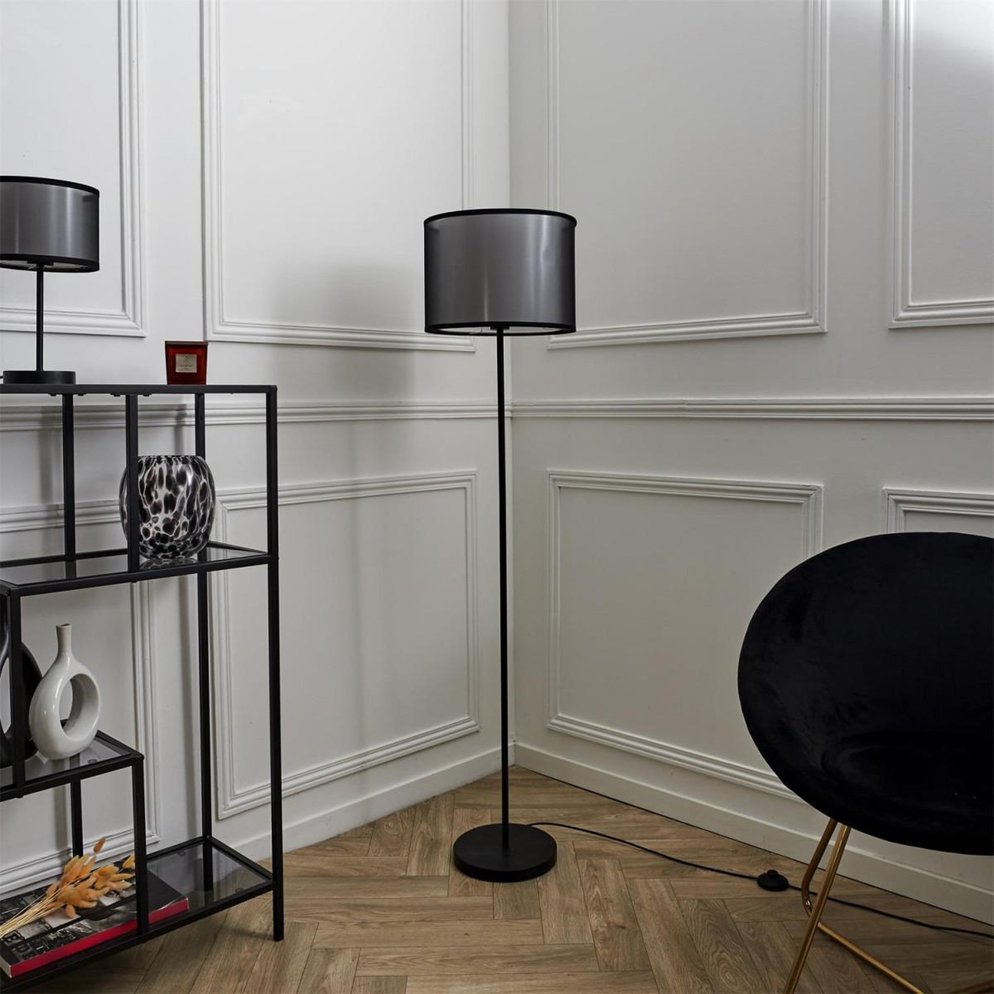 Voir la diapositive 4 : The Home Deco Factory Lampadaire double abat-jour  floor  150cm noir