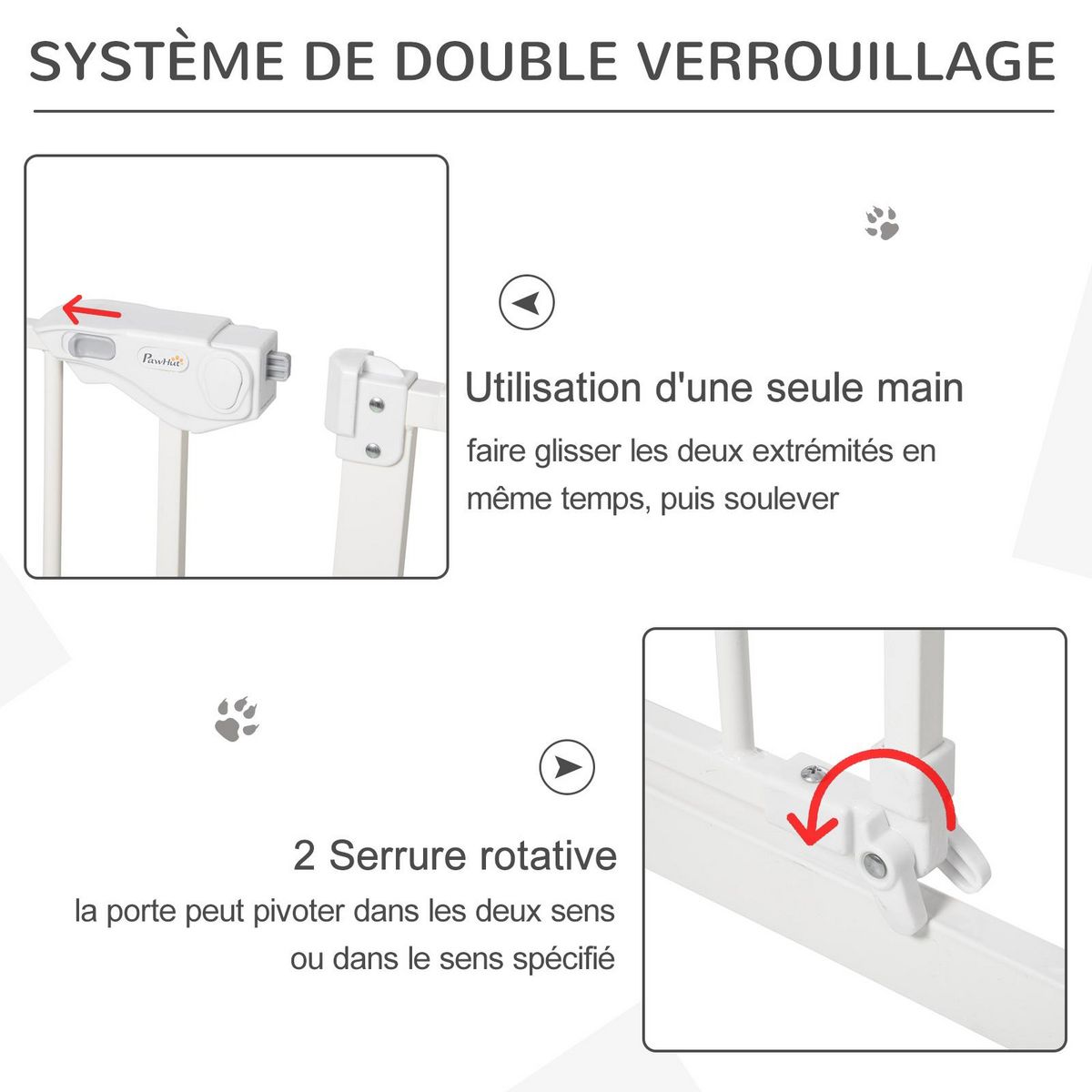 PAWHUT Barrière de sécurité longueur réglable porte double verrouillage sans perçage acier plastique blanc