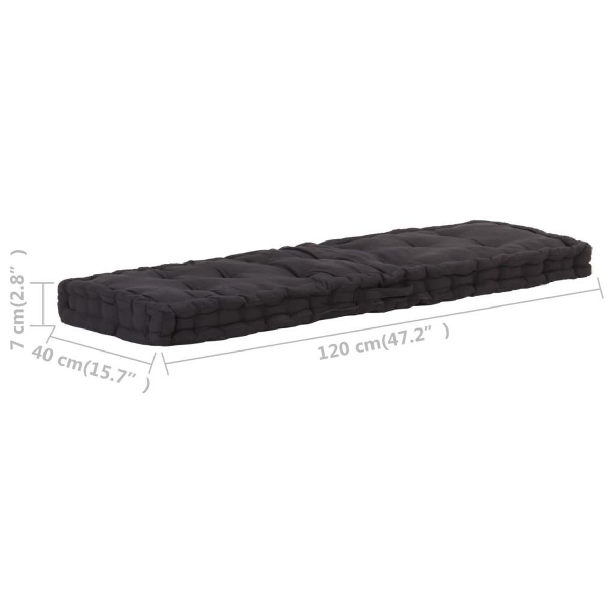 VIDAXL Coussin de plancher de palette Coton 120x40x7 cm Noir
