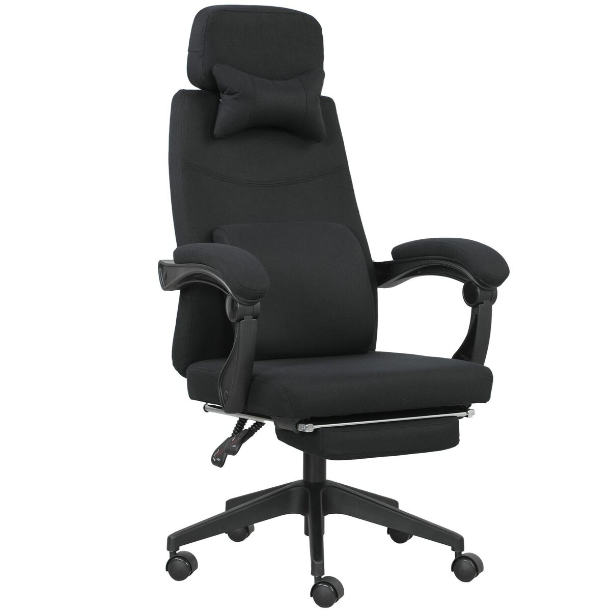 VINSETTO Fauteuil de bureau manager grand confort dossier réglable repose-pied coussin lombaire roulettes 360° lin 62L x 68P x 127H cm noir