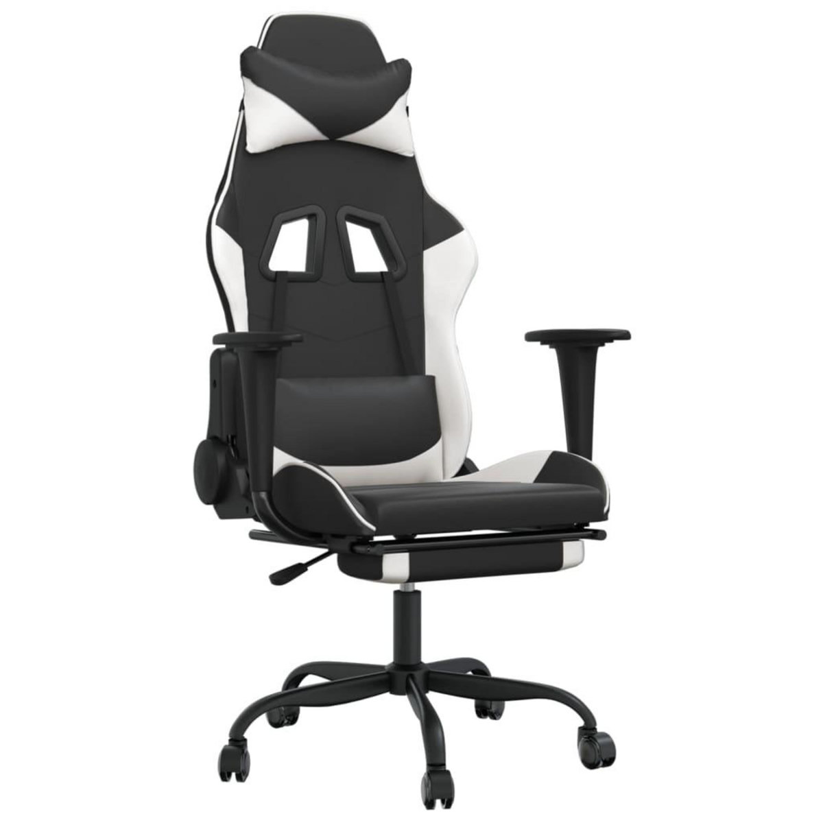 VIDAXL Chaise de jeu avec repose-pied Noir et blanc Similicuir