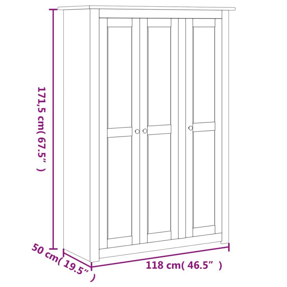 VIDAXL Garde-robe 3 portes Blanc 118x50x171,5cm Pin Assortiment Panama