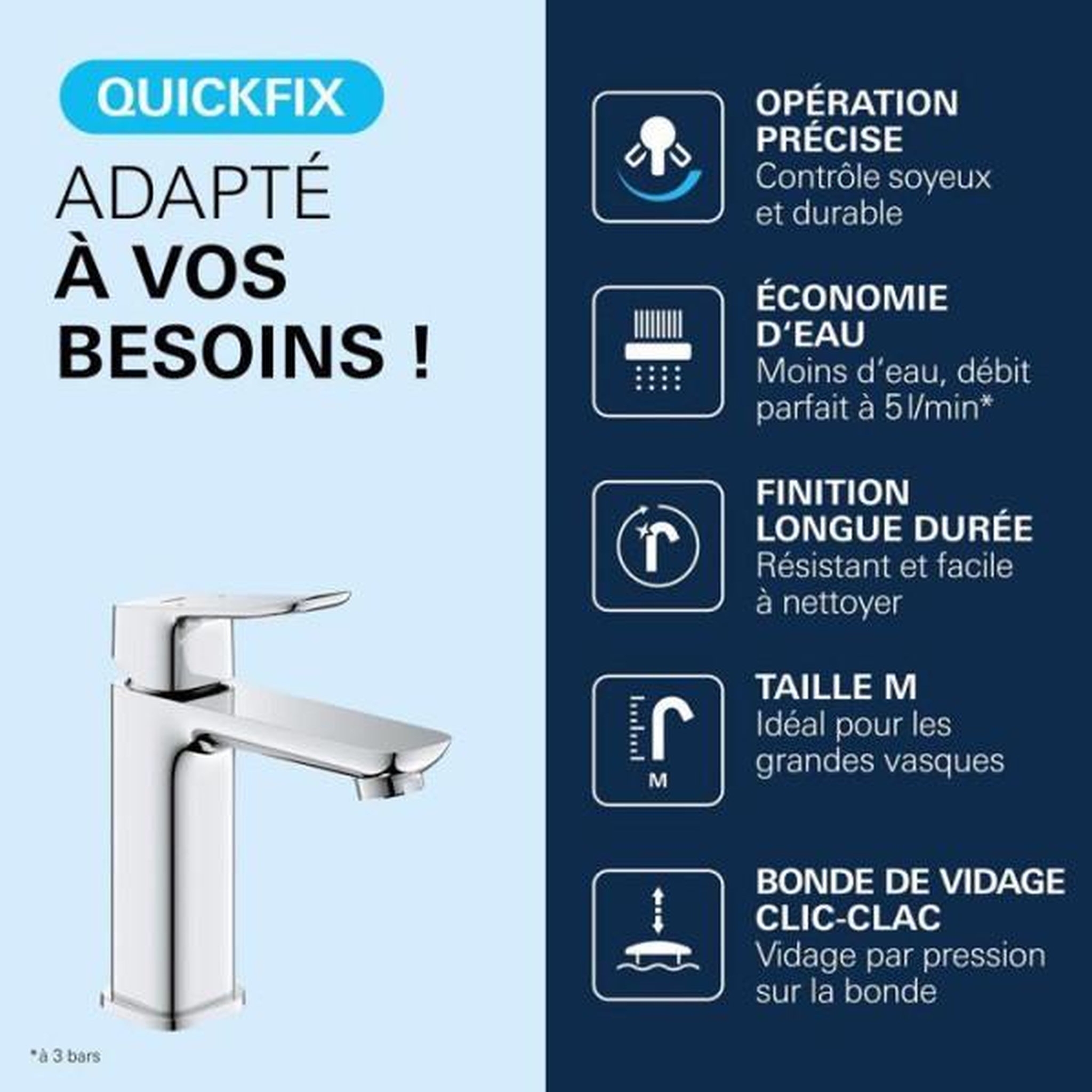 Voir la diapositive 4 : Grohe Mitigeur de lavabo - grohe dice - taille m - vidage clic-clac - chrome