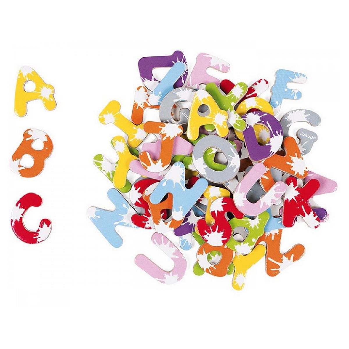 Juratoys-Janod Ensemble de 52 Lettres Magnétiques en Bois Splash pour Apprentissage Amusant