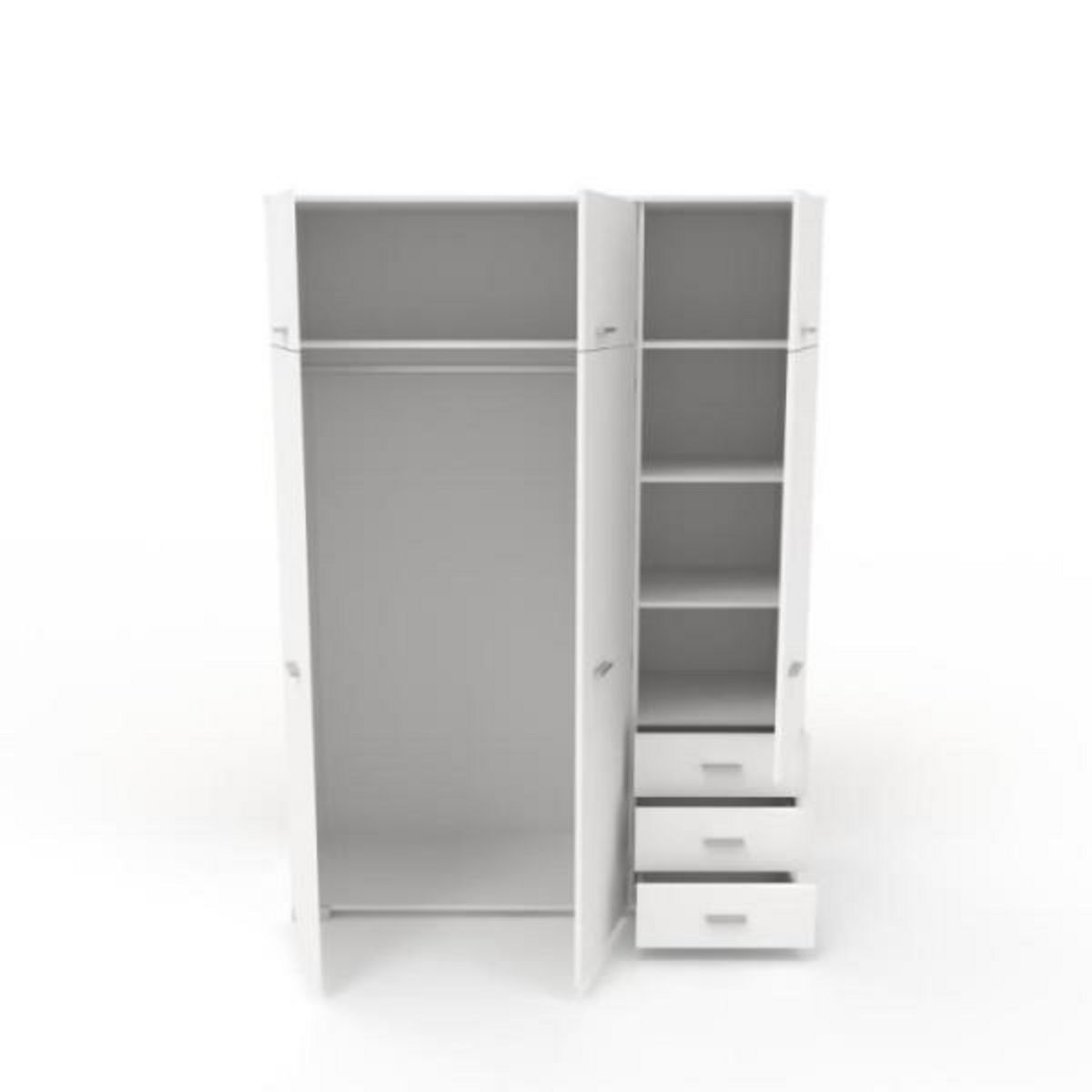 MARKET24 Armoire de chambre contemporaine blanche - COSMOS - L 146 cm - 6 portes, 3 tiroirs