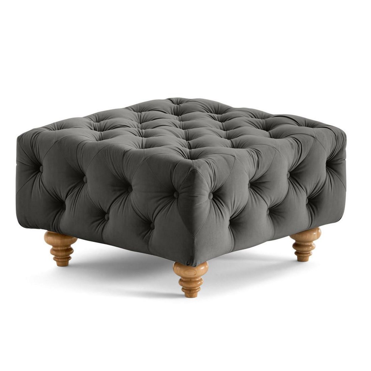LISA DESIGN Walter - pouf chesterfield en velours - pieds bois
