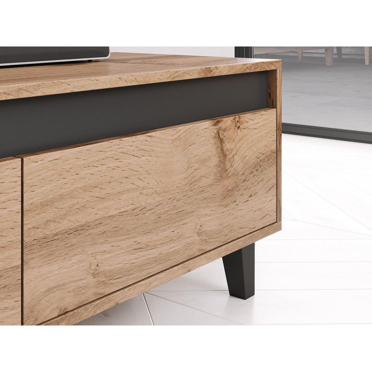 BEST MOBILIER Lord - meuble tv - effet bois et noir - 185 cm - style industriel