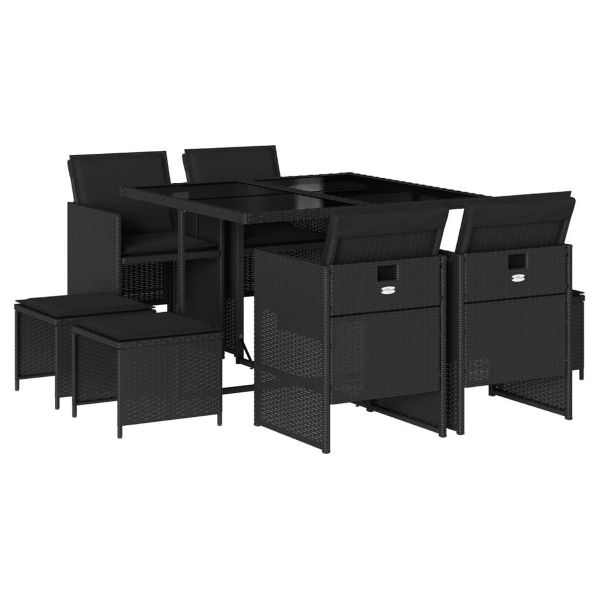 VIDAXL Ensemble a manger de jardin 9pcs coussins noir resine tressee