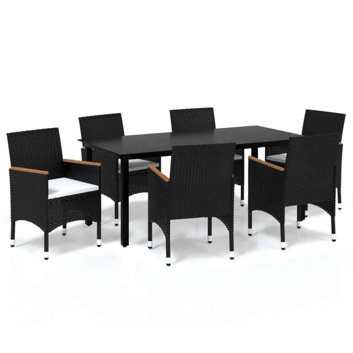 VIDAXL Ensemble a manger de jardin coussins 7pcs Resine tressee Noir