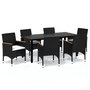 Voir la diapositive 2 : VIDAXL Ensemble a manger de jardin coussins 7pcs Resine tressee Noir