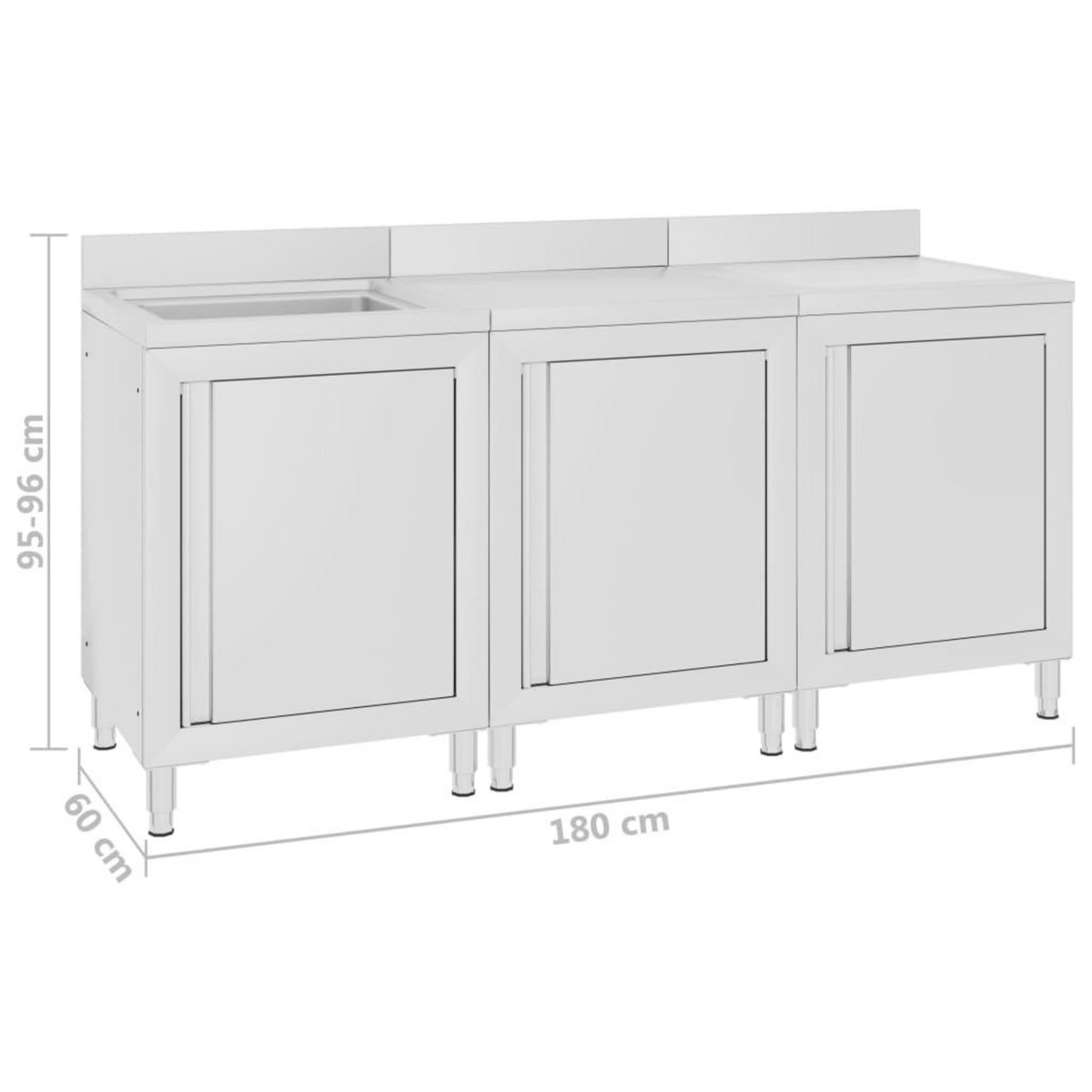 VIDAXL Evier de cuisine commercial 180x60x96 cm Acier inoxydable