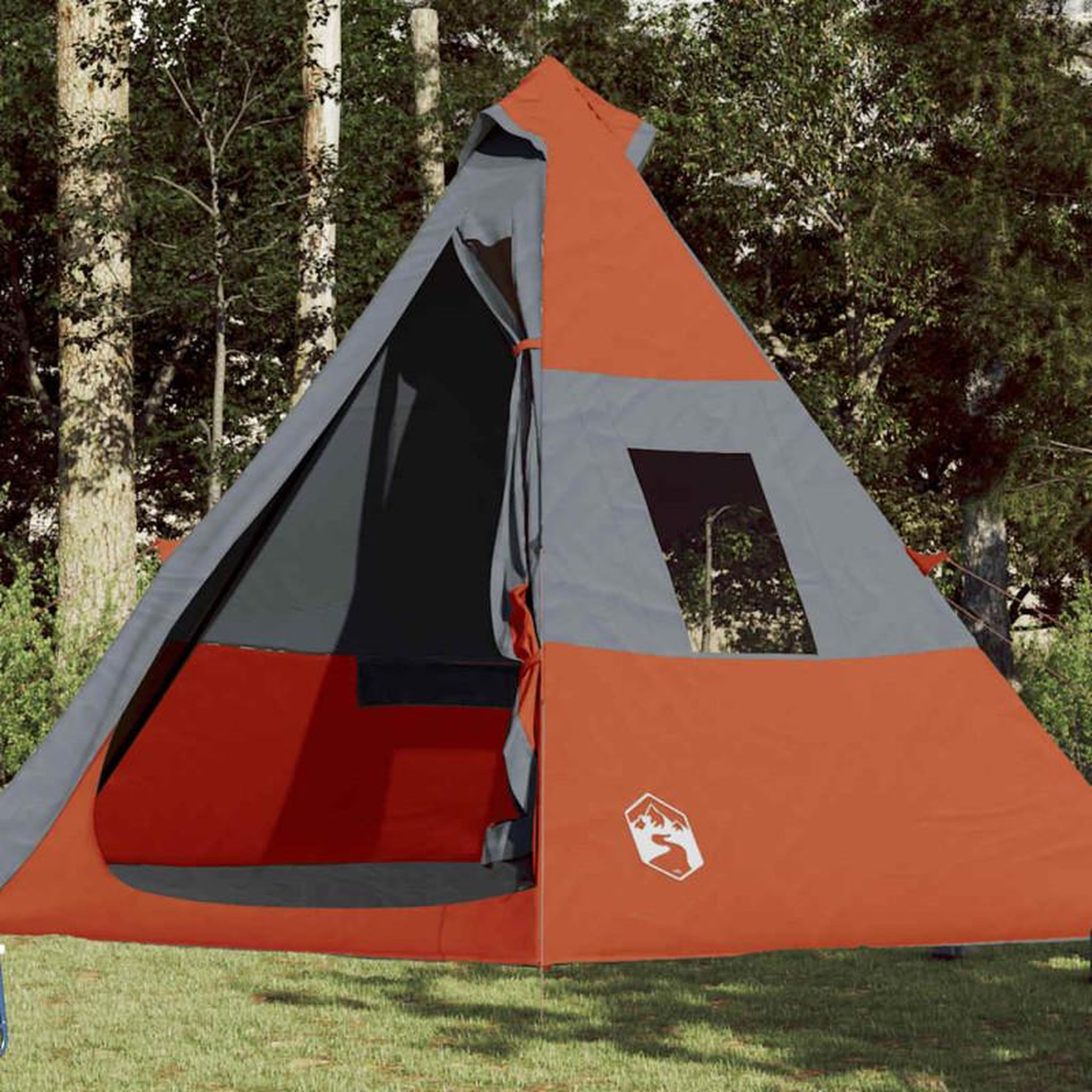 Voir la diapositive 1 : VIDAXL Tente de camping tipi 7 personnes gris et orange imperméable