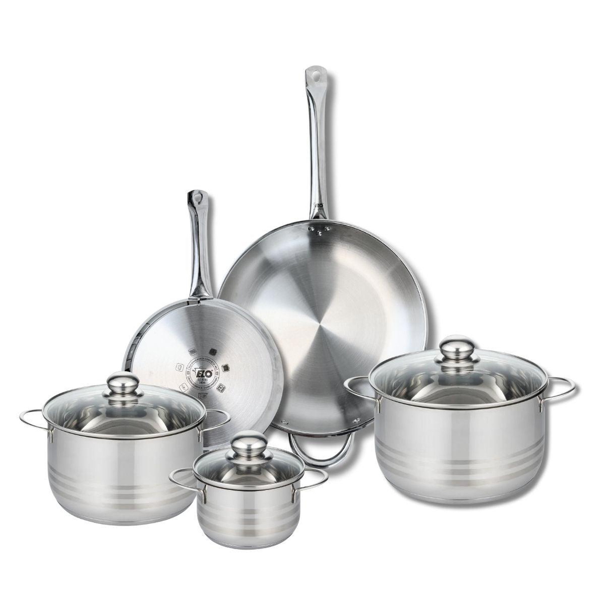ELO Ensemble de 2 poêles de cuisson 24 et 32 cm et 3 faitouts 14, 20 et 24 cm elo profi brillant