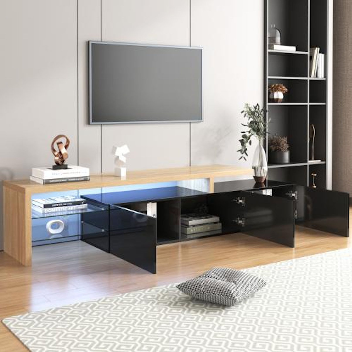 MERAX Meuble tv noir 197,5 cm led mdf