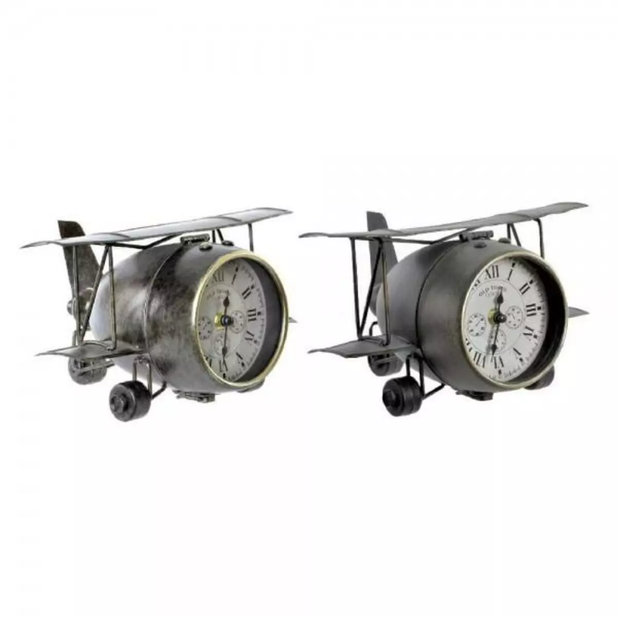 MARKET24 Horloge de table DKD Home Decor Avion Verre Gris Vert Fer (26 x 21 x 15 cm) (2 pcs)