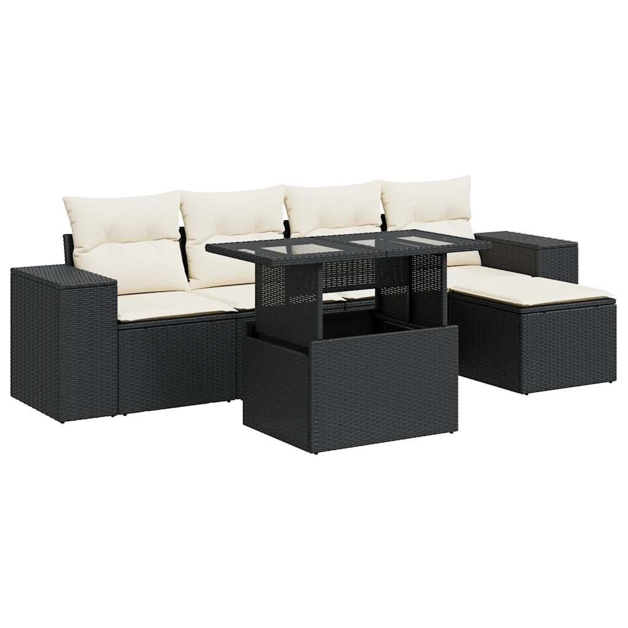 Voir la diapositive 2 : VIDAXL Salon de jardin 6 pcs avec coussins noir resine tressee