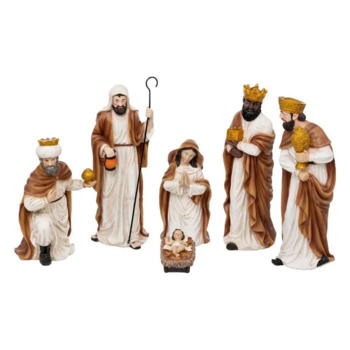 FEERIC LIGHT & CHRISTMAS Lot de 6 Santons en Résine  Crèche de Noël  33cm Multicolore