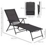 Voir la diapositive 3 : OUTSUNNY Bain de soleil pliable transat inclinable 5 positions chaise longue grand confort avec accoudoirs dim. 152L x 65l x 100H cm métal époxy textilène gris