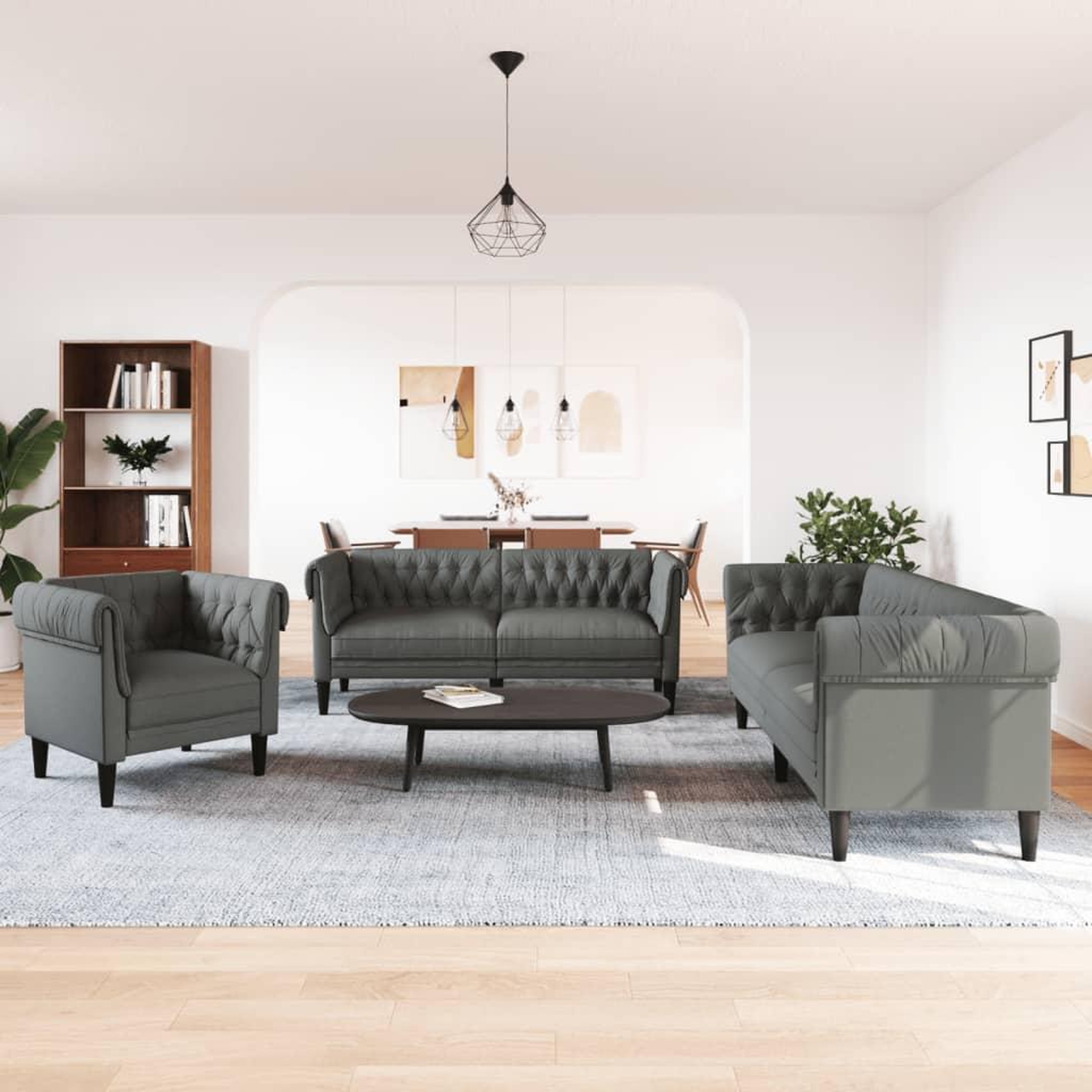Voir la diapositive 3 : VIDAXL Ensemble de canapes 3 pcs gris fonce tissu