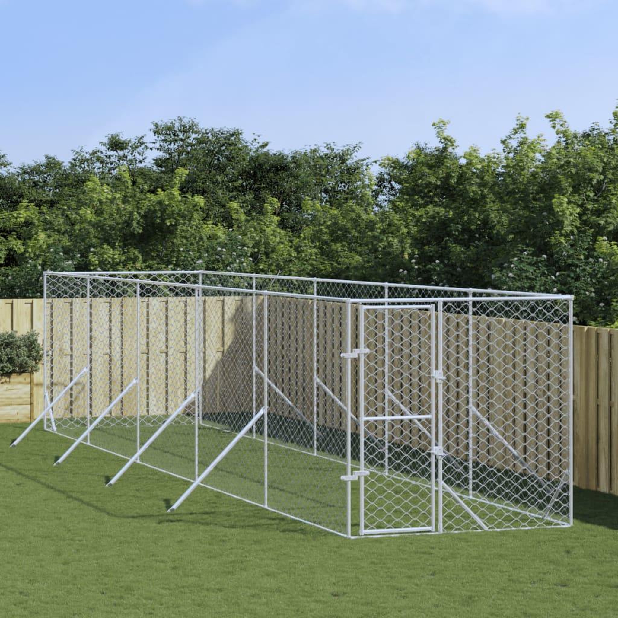 VIDAXL Chenil d'exterieur pour chiens argente 2x10x2 m acier galvanise