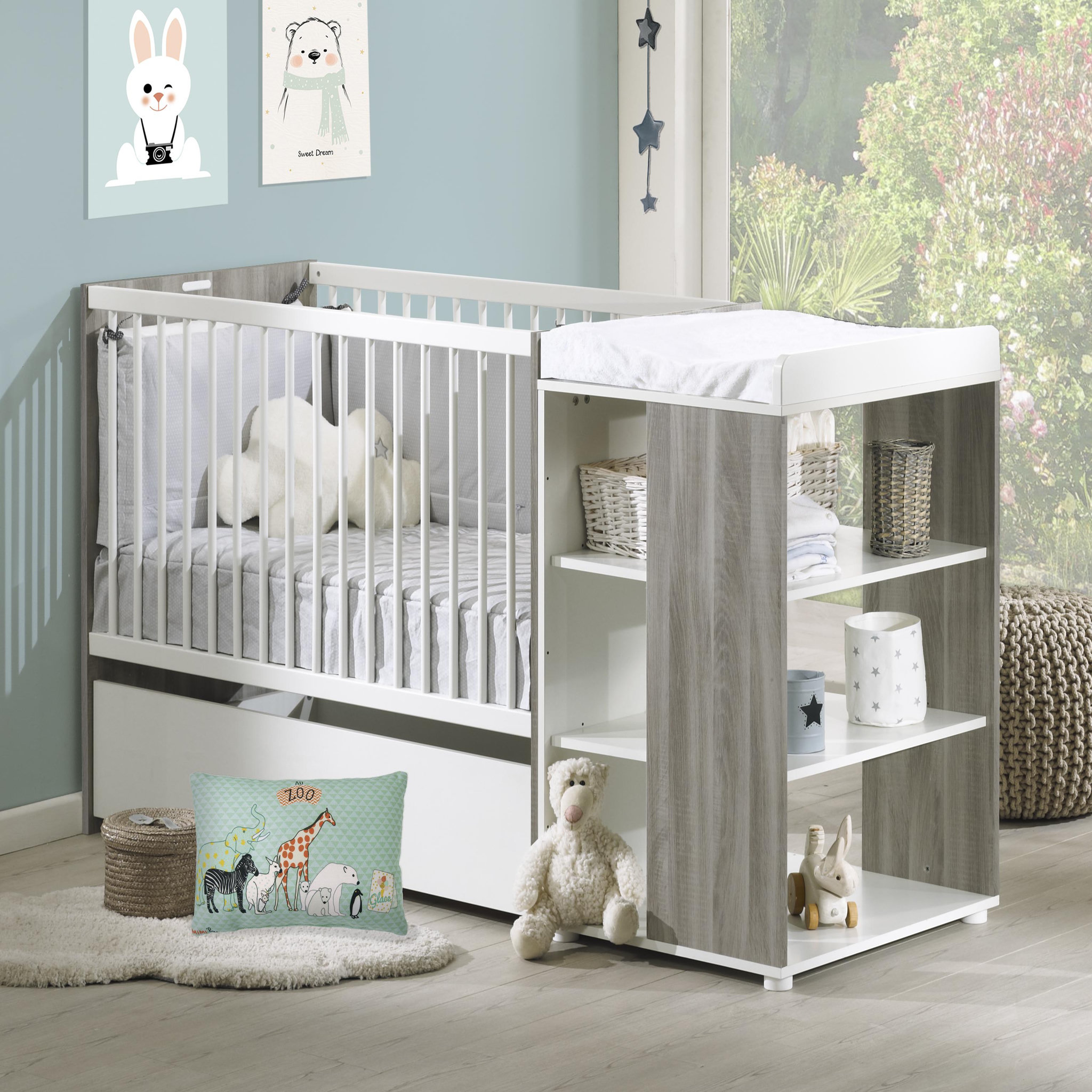 Voir la diapositive 1 : BABY PRICE Lit bébé combiné 60 x120 cm évolutif en 90 x190 cm SLEEPY/FLO