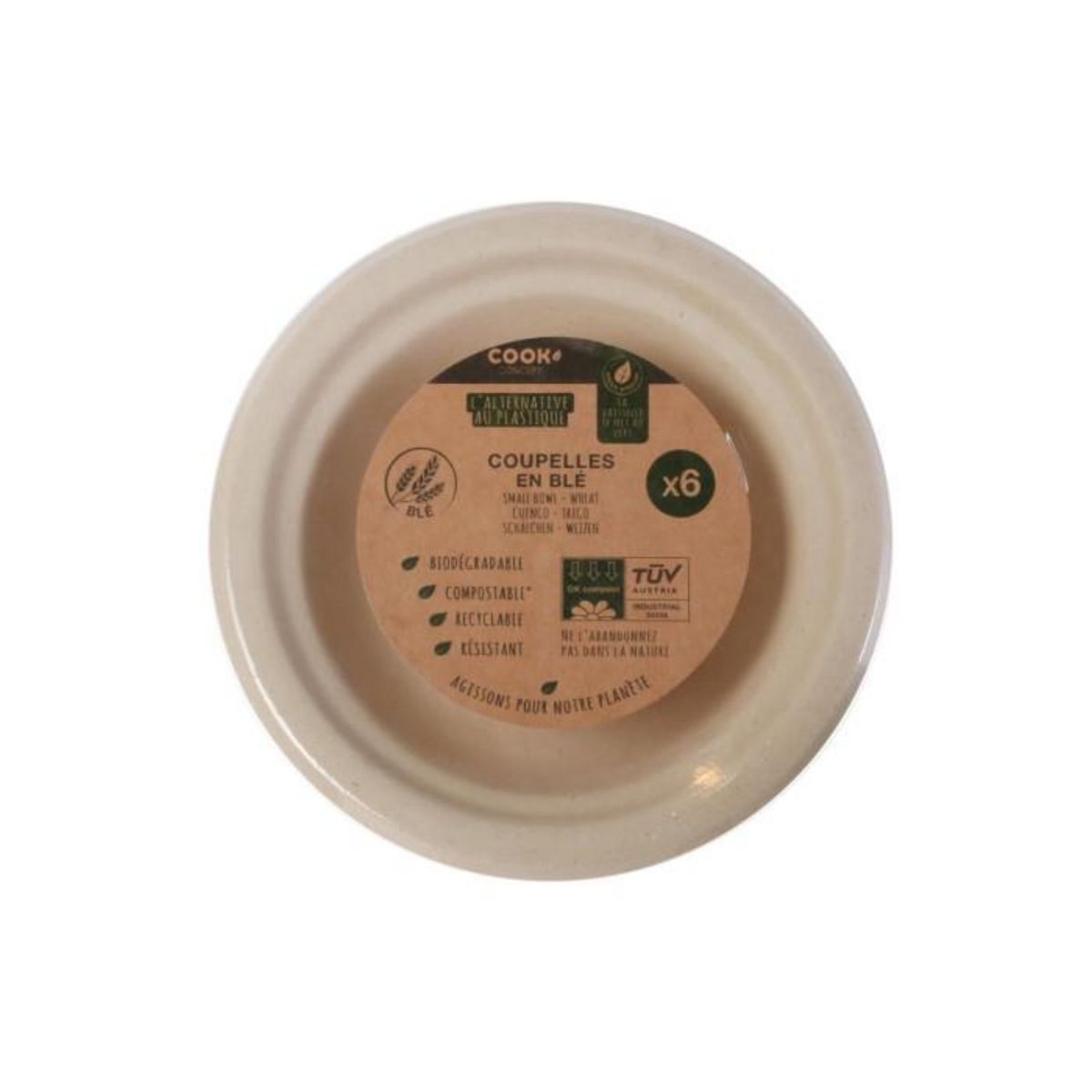 Paris Prix Lot de 6 Coupelles Rondes  Blé  15cm Beige