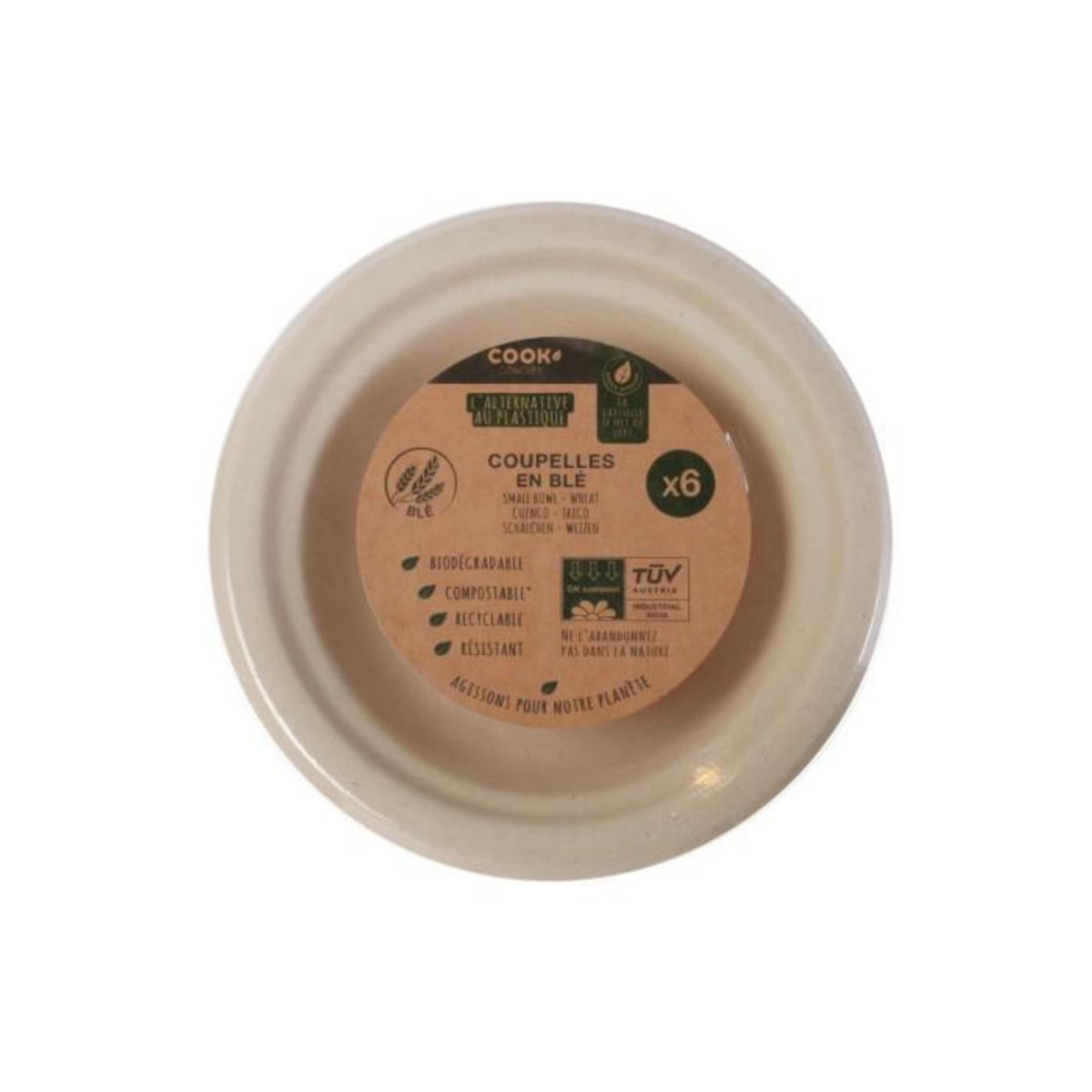 Paris Prix Lot de 6 Coupelles Rondes  Blé  15cm Beige