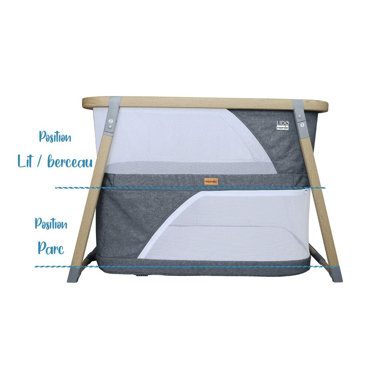 NANIA Lit pliant bébé 3 en 1 LIDO bois
