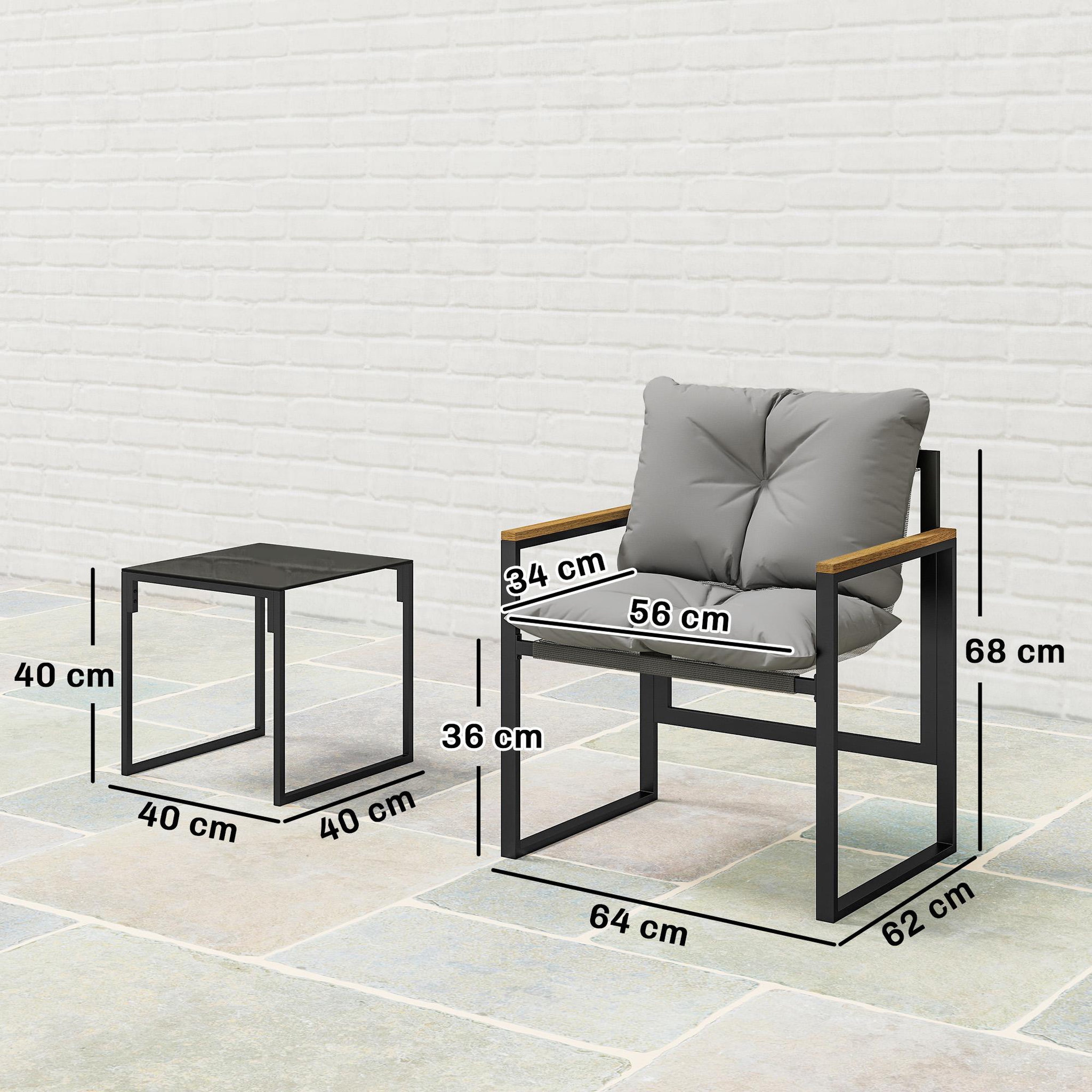 Voir la diapositive 3 : OUTSUNNY Salon de jardin 2 places 2 fauteuils 1 table basse métal gris