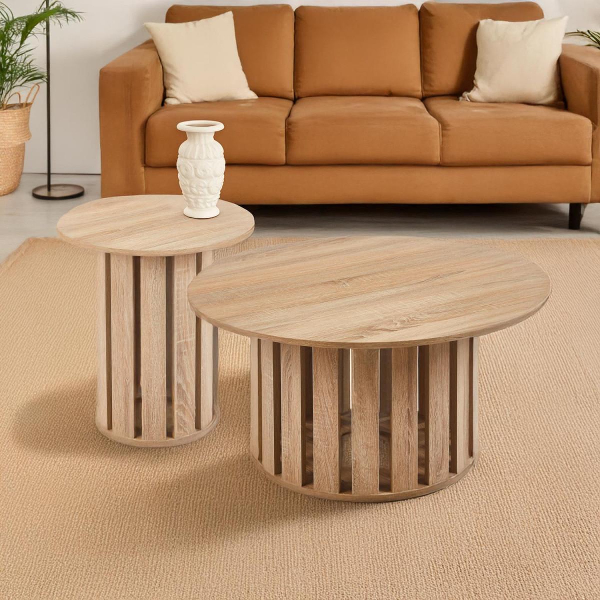 Voir la diapositive 5 : Paris Prix Lot de 2 tables basses rondes  luisa  80cm chêne clair
