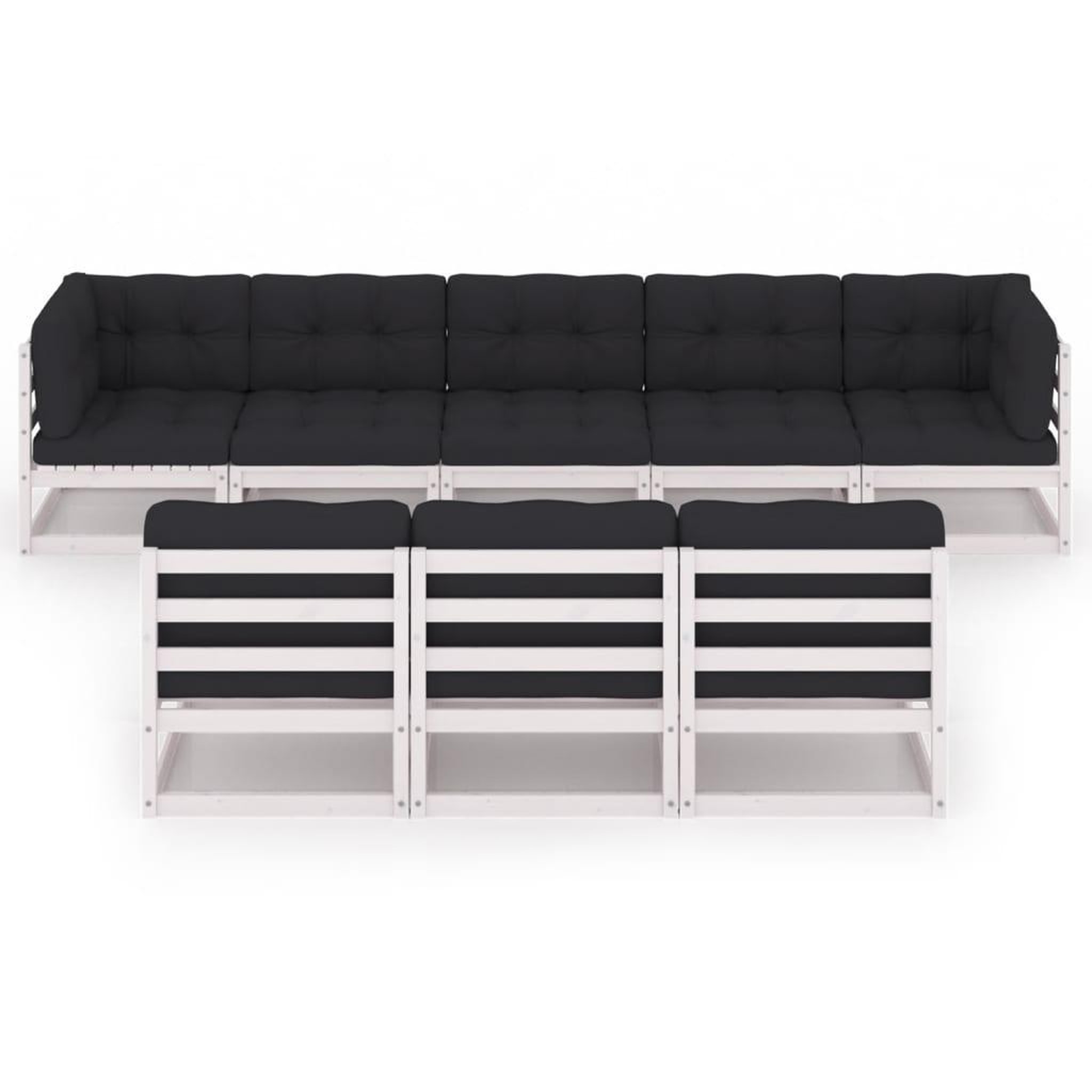 Voir la diapositive 3 : VIDAXL Salon de jardin avec coussins 8 pcs blanc bois de pin massif