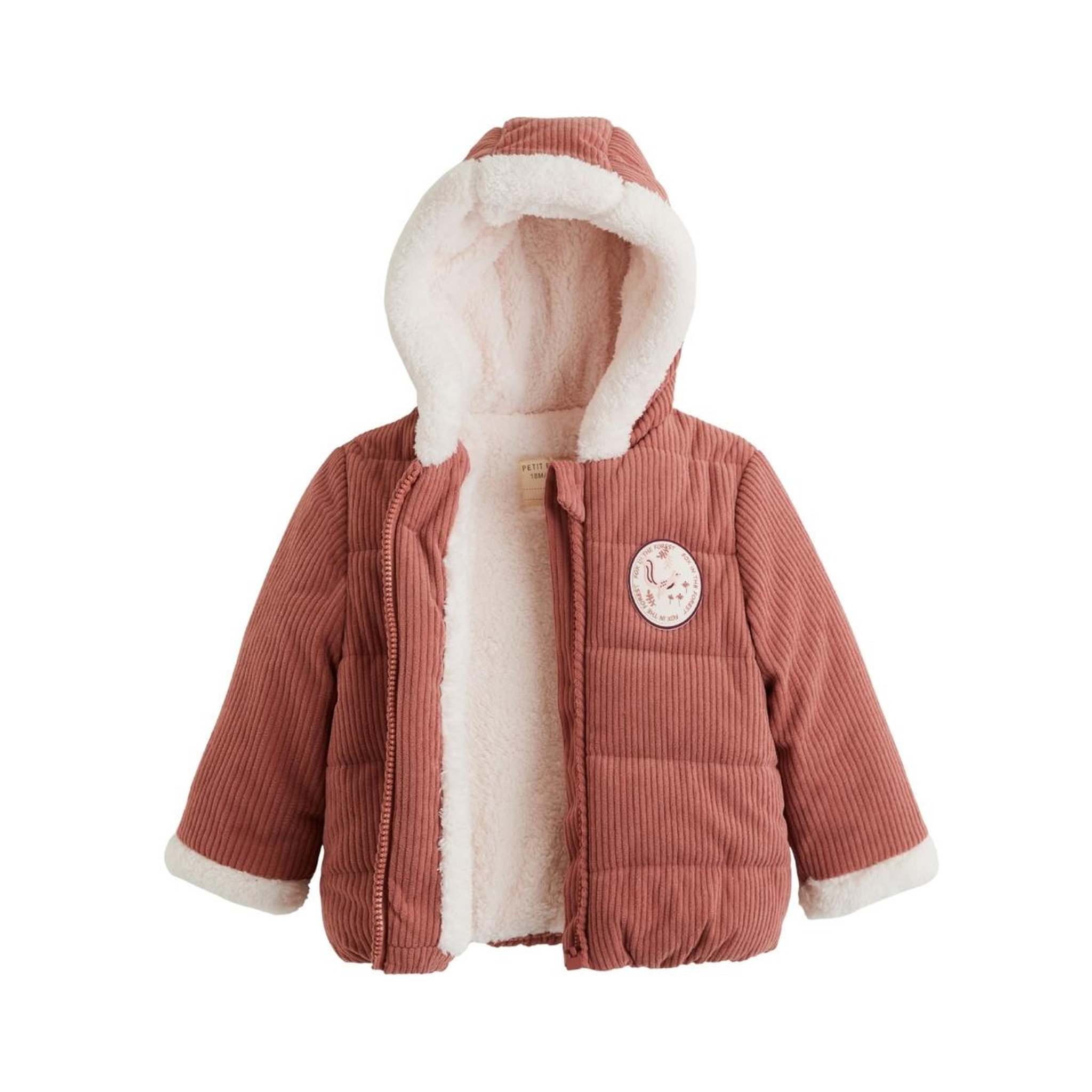 Voir la diapositive 3 : PETIT BEGUIN Doudoune bébé en velours côtelé doublée sherpa avec capuche evie