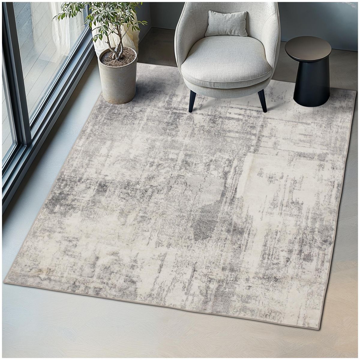 tectake Tapis design vintage à poils courts en laine synthétique et feutre beige/gris 200 x 274 cm